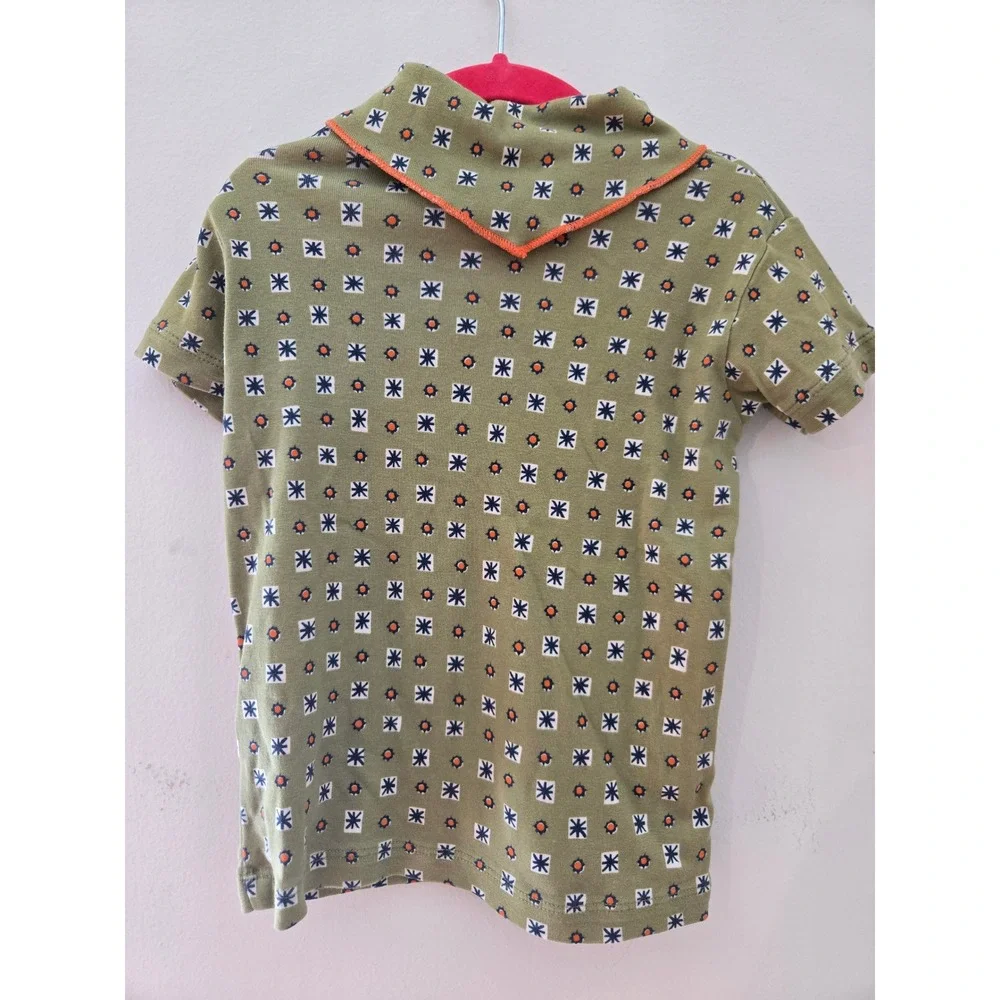 Misha & Puff Olive Green Geometric Print Sailor Tie Top Organic Pima Cotton 6y